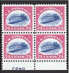 1918 Inverted Jenny block of four — 24 cents